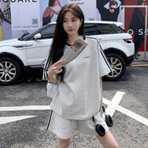 歐貨純棉休閒運動服 | 時尚套裝女夏學生寬鬆韓版短袖+短褲跑步兩件套