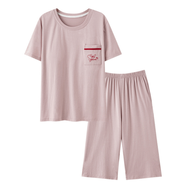 胸墊睡衣 | 女夏季莫代爾短袖七分褲套裝 | 免穿胸罩家居服可外穿