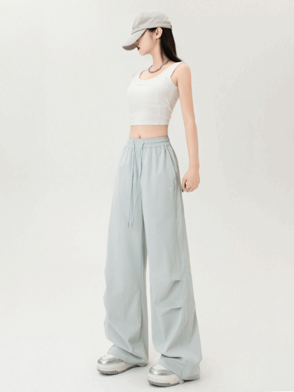 美式復古小刺繡工裝褲 | 女春夏新款慵懶寬鬆休閒運動速乾褲闊腿長褲