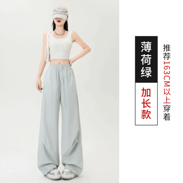 美式復古小刺繡工裝褲 | 女春夏新款慵懶寬鬆休閒運動速乾褲闊腿長褲