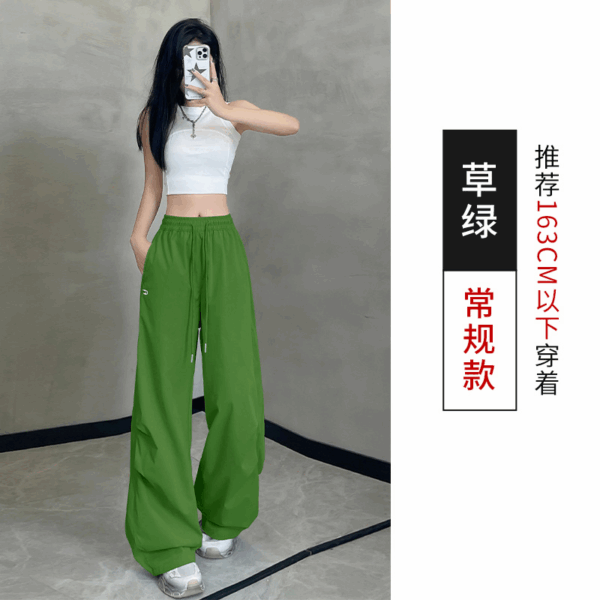 美式復古小刺繡工裝褲 | 女春夏新款慵懶寬鬆休閒運動速乾褲闊腿長褲