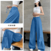美式復古小刺繡工裝褲 | 女春夏新款慵懶寬鬆休閒運動速乾褲闊腿長褲