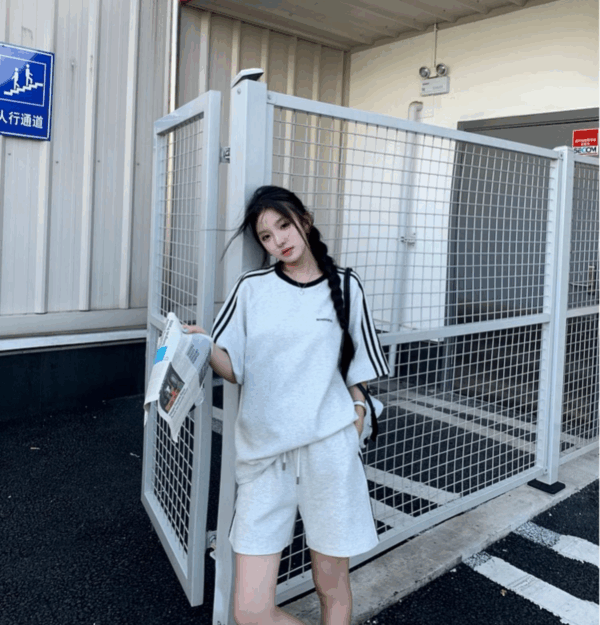 歐貨純棉休閒運動服 | 時尚套裝女夏學生寬鬆韓版短袖+短褲跑步兩件套