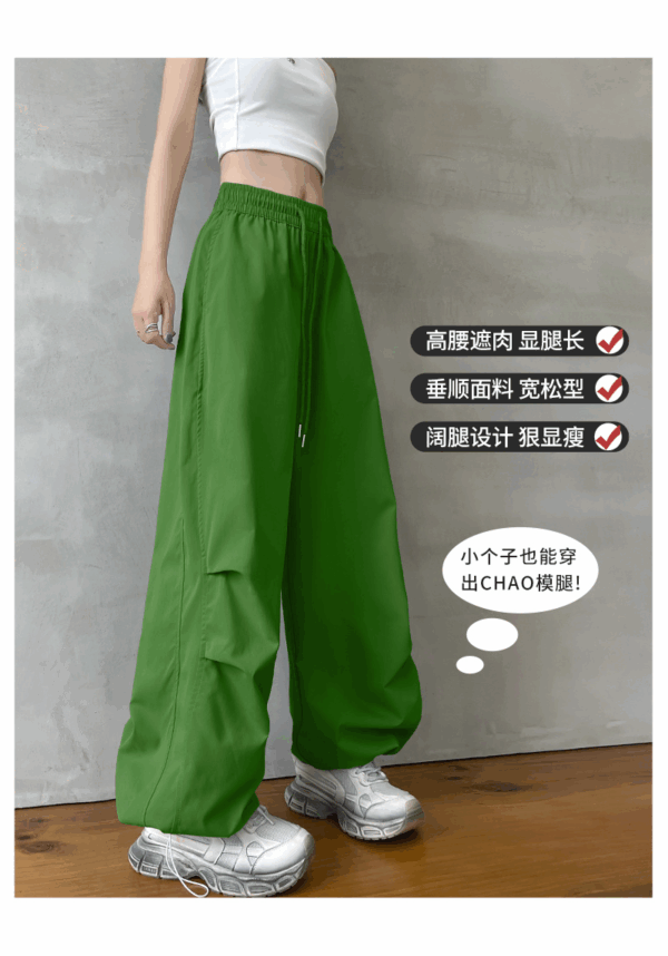 美式復古小刺繡工裝褲 | 女春夏新款慵懶寬鬆休閒運動速乾褲闊腿長褲
