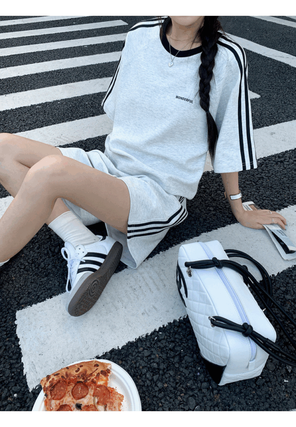 歐貨純棉休閒運動服 | 時尚套裝女夏學生寬鬆韓版短袖+短褲跑步兩件套