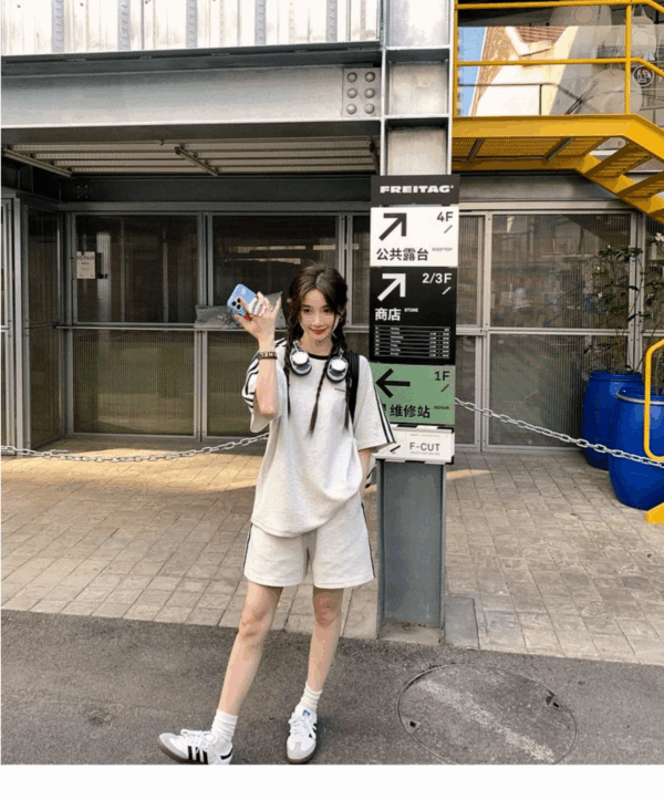 歐貨純棉休閒運動服 | 時尚套裝女夏學生寬鬆韓版短袖+短褲跑步兩件套
