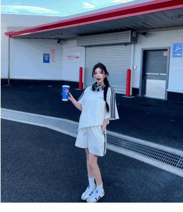 歐貨純棉休閒運動服 | 時尚套裝女夏學生寬鬆韓版短袖+短褲跑步兩件套