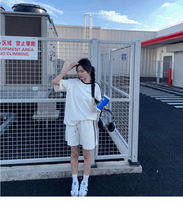 歐貨純棉休閒運動服 | 時尚套裝女夏學生寬鬆韓版短袖+短褲跑步兩件套