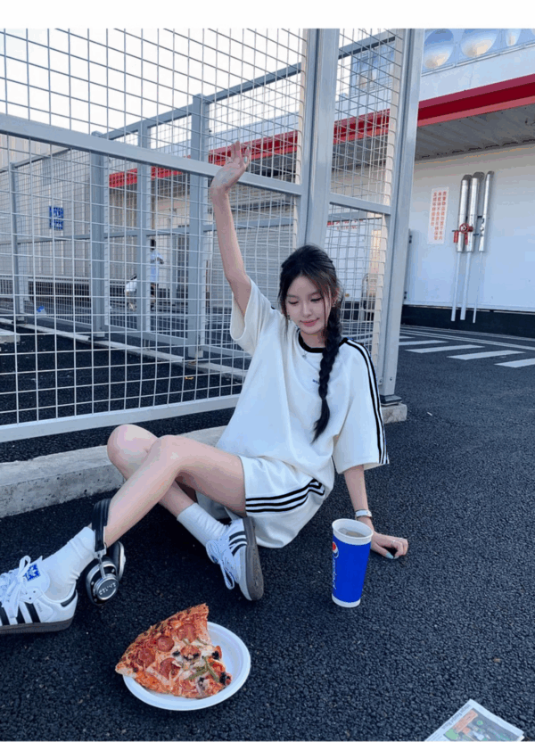 歐貨純棉休閒運動服 | 時尚套裝女夏學生寬鬆韓版短袖+短褲跑步兩件套