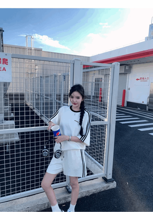 歐貨純棉休閒運動服 | 時尚套裝女夏學生寬鬆韓版短袖+短褲跑步兩件套