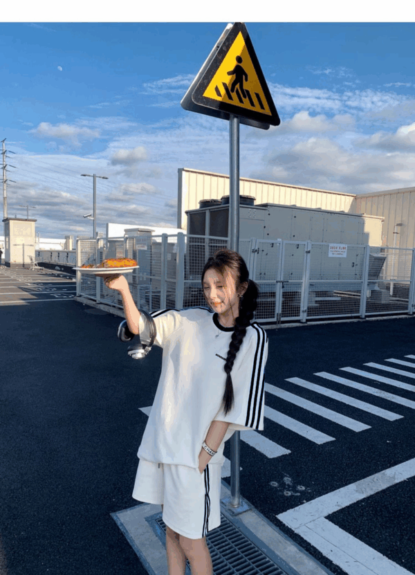 歐貨純棉休閒運動服 | 時尚套裝女夏學生寬鬆韓版短袖+短褲跑步兩件套