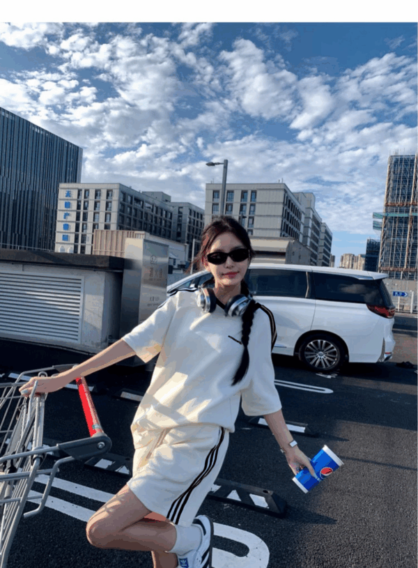 歐貨純棉休閒運動服 | 時尚套裝女夏學生寬鬆韓版短袖+短褲跑步兩件套