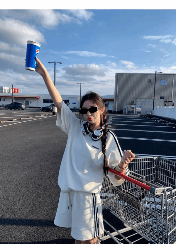 歐貨純棉休閒運動服 | 時尚套裝女夏學生寬鬆韓版短袖+短褲跑步兩件套